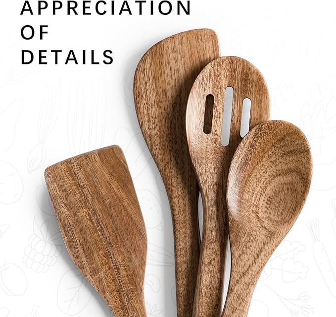 Wooden Spoons for Cooking, 4-Piece Wood Utensil Set Includes Slotted Spoon - Image 4