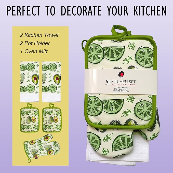 Oven Mitts and Potholders Dish Towles Set 100% Cotton - Image 2