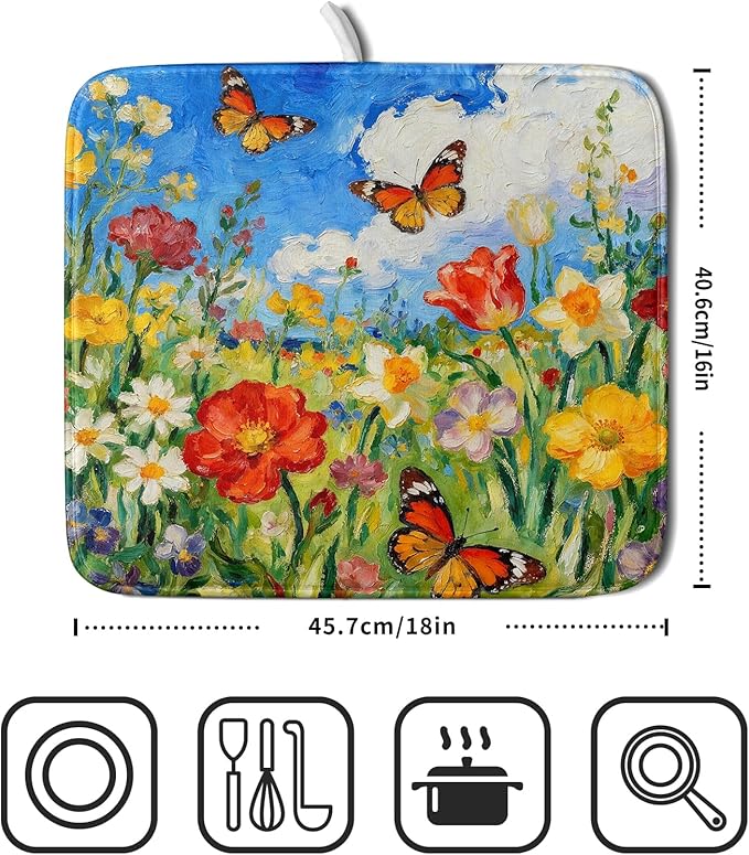 Cute Floral Dish Drying Mat Small - Image 2