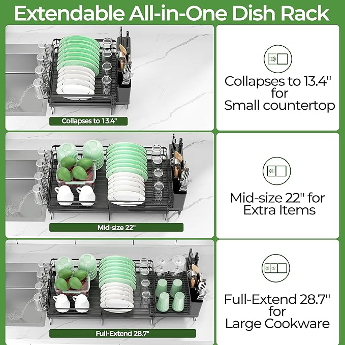 Large Dish Drying Rack, Expandable Dish Rack, Stainless Steel Dish Racks - Image 2