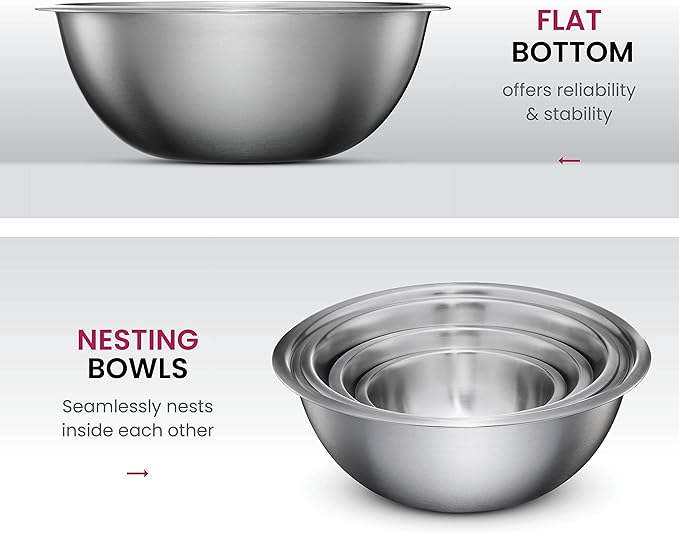 FineDine Stainless Steel Mixing Bowls Set, Dishwasher Safe, 6 Piece Metal - Image 4