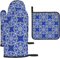 Chinoiserie Blue and White Floral Oven Mitts and Pot Holders Sets of 3 by Unknown