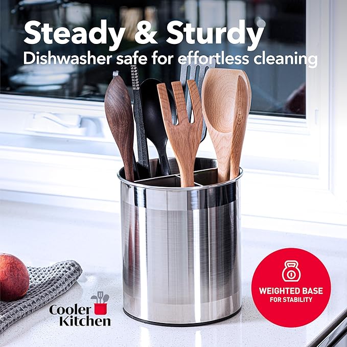 Cooler Kitchen Rotating Extra Large Stainless Steel Utensil Holder Caddy - Image 4