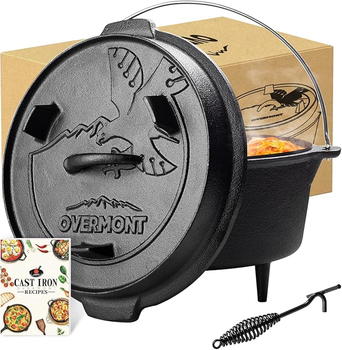 Overmont Camp Dutch Oven Pre Seasoned Cast Iron Lid Also a Skillet Casserole Pot by Overmont