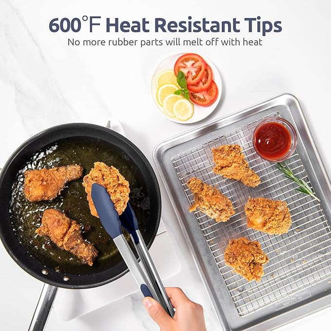 600ºF Heat Resistant Kitchen Tongs: U-Taste 9+12 inch Silicone Cooking Tong Set - Image 3