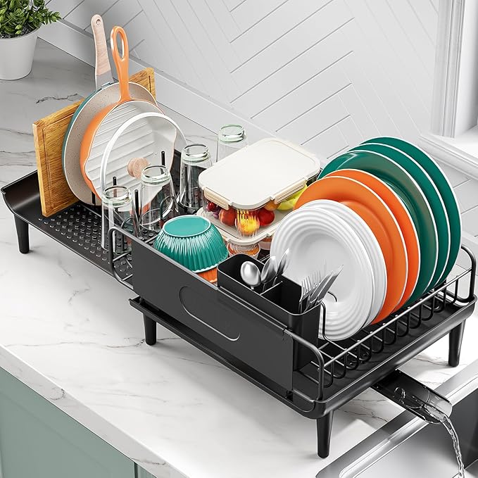 Large Extendable Dish Drying Rack, 16.93" to 26.57" Expandable Dish Rack by Urackify