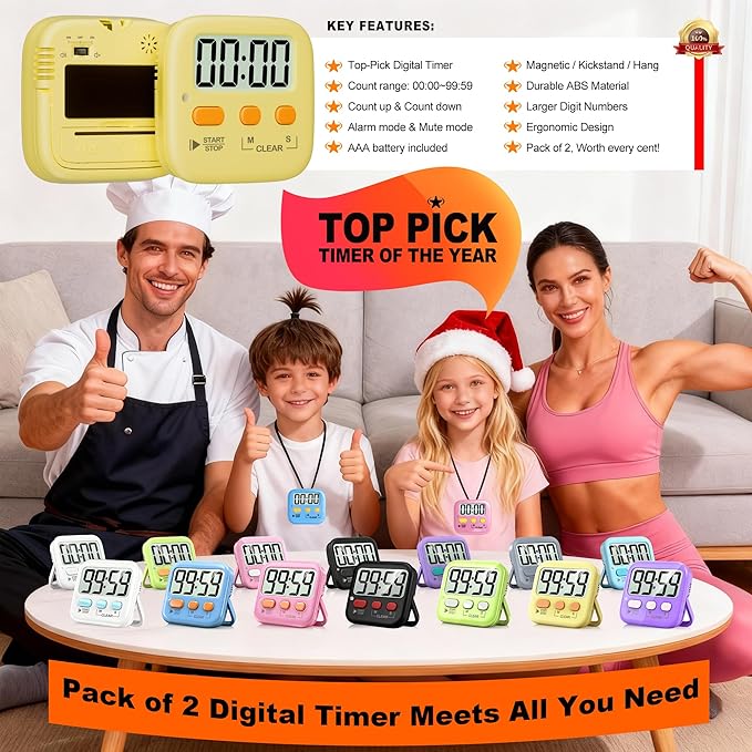 Antonki 2 Pack Digital Timer for Kids, Magnetic Countdown Kitchen Timers for - Image 8