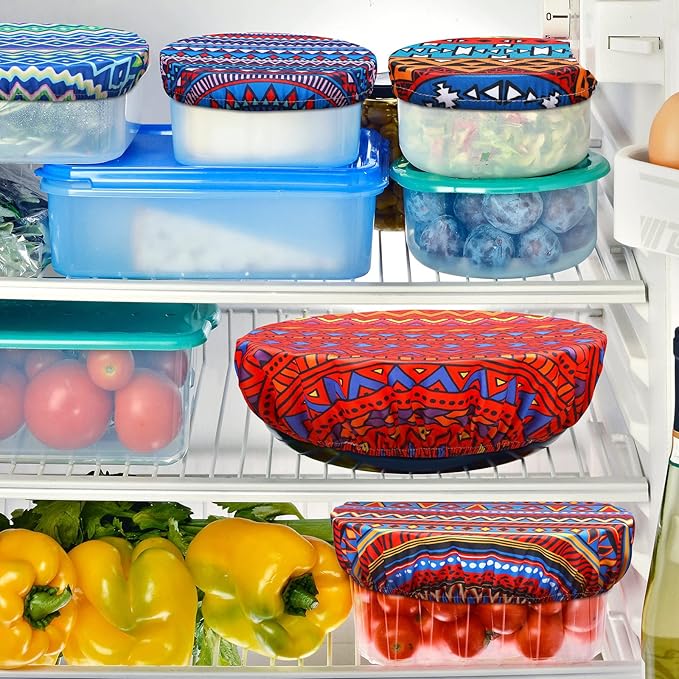 Patelai 10 Pcs Bowl Covers Reusable in 5 Size Stretch Cloth Fabric Elastic Food - Image 2
