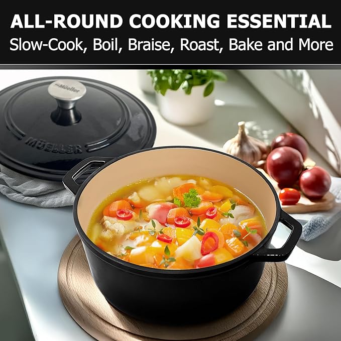 MUELLER HOME 6 Quart Enameled Cast Iron Pot Dutch Oven, Heavy-Duty Oven-Safe up - Image 7
