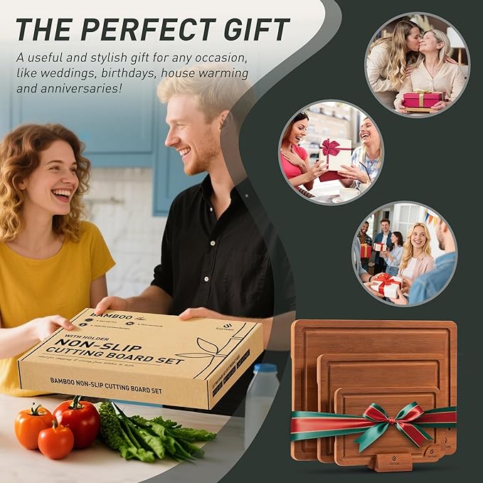 3 Packs Bamboo Cutting Board Set - Image 7