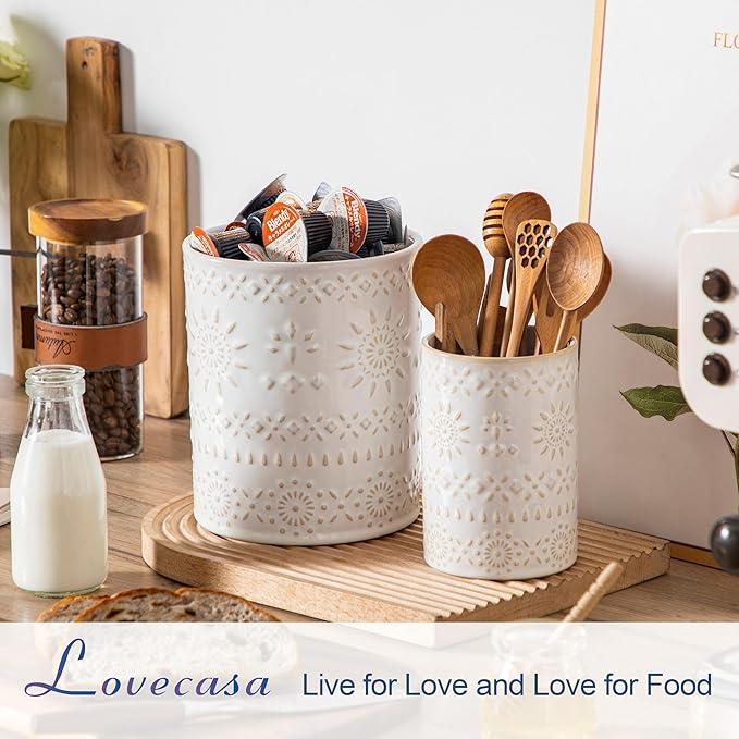 LOVECASA Utensil Holder, 7.2"+5.4" Ceramic Utensil Holder - Image 4