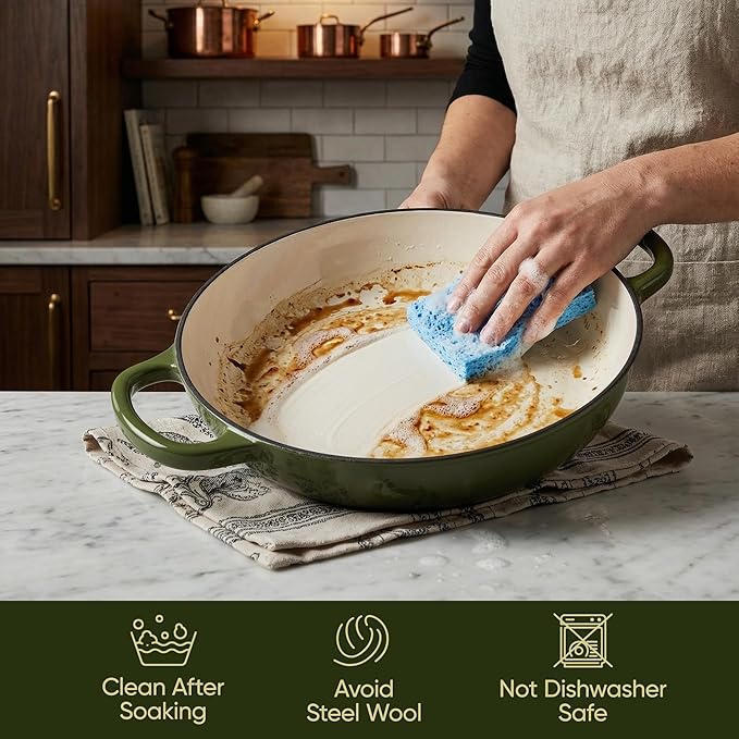 Vintage Style 3 Quart Enameled Cast Iron Braiser, Non Stick Enameled Cast Iron - Image 6