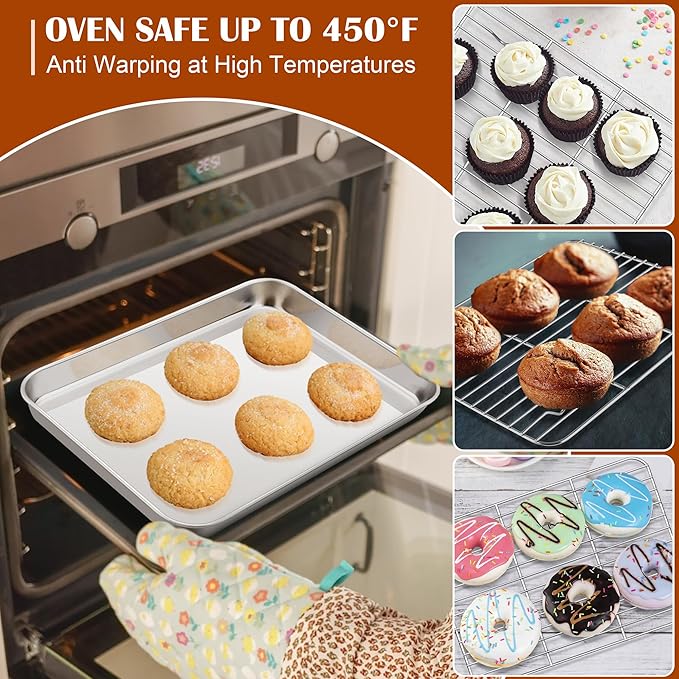 E-far Small Baking Sheet with Wire Rack, Stainless Steel Cookie Sheets Trays & - Image 5