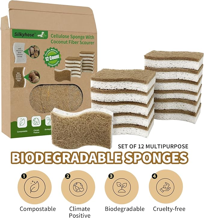 Natural Kitchen Sponges, Biodegradable & Compostable | Non-Scratch Cellulose - Image 5