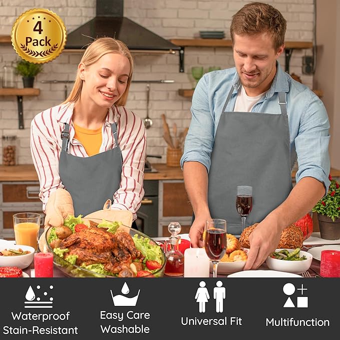 4 Packs Chef Apron, Waterproof Apron, Adjustable Aprons - Image 2