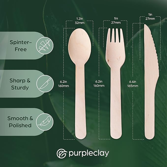 PURPLECLAY Wooden Disposable Utensils Set, Plastic-Free Cutlery - Image 4