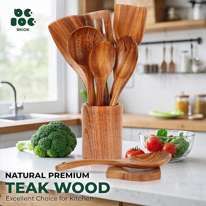Bkiok Teak Wood Utensil Set, Wooden Utensils set - Image 3