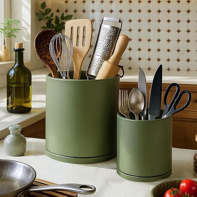 D'vine Dev 360° Rotating Utensil Holder Set – 7.2"+5" Kitchen Utensil Crocks - Image 5