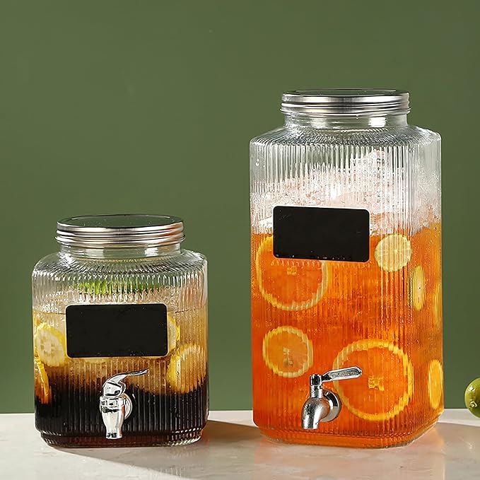 Lulonpon 2 x 4L Glass Drink Dispenser, Beverage Dispenser - Image 7