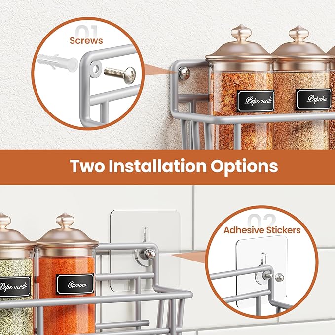 Mystozer 5 Pack Spice Rack Seasoning Organizer Wall Mount, Screw or Adhesive - Image 4