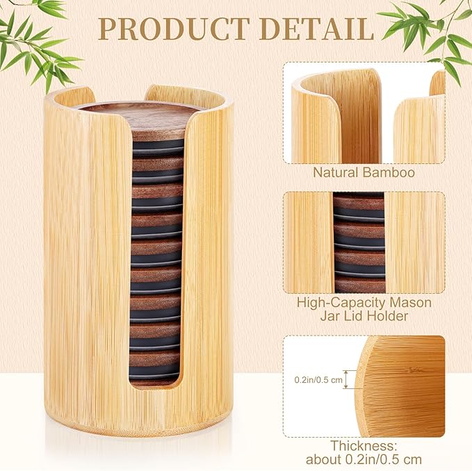 2 Pack Mason Jar Lid Organizer Bamboo Ball Jar Wooden Storage Accessories - Image 5