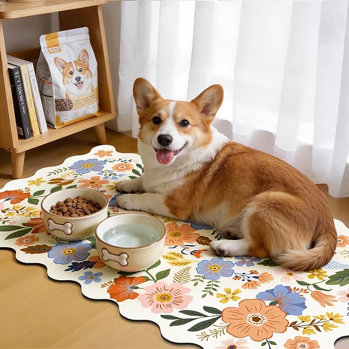 LOKHOM Scalloped Floral Dish Drying Mat, Cuttable Hide Stain Non-slip Drying Mat - Image 5