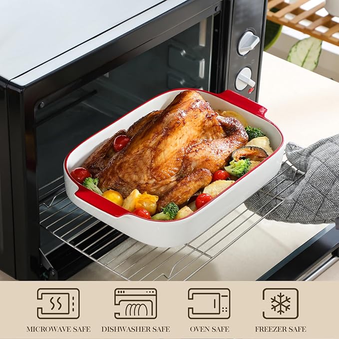 MALACASA Casserole Dishes for Oven, Ceramic Baking Dishes Set of 3, Rectangular - Image 4