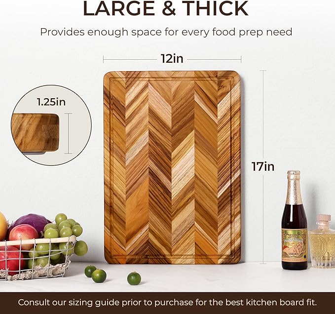Teak Wood Cutting Board for Kitchen Large End Grain Heavy Duty Checkered Wooden - Image 3