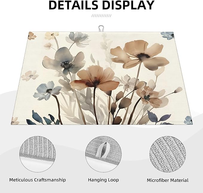 Floral Dish Drying Mat for Kitchen Counter, 18 x 24 Inch Microfiber Spring - Image 4