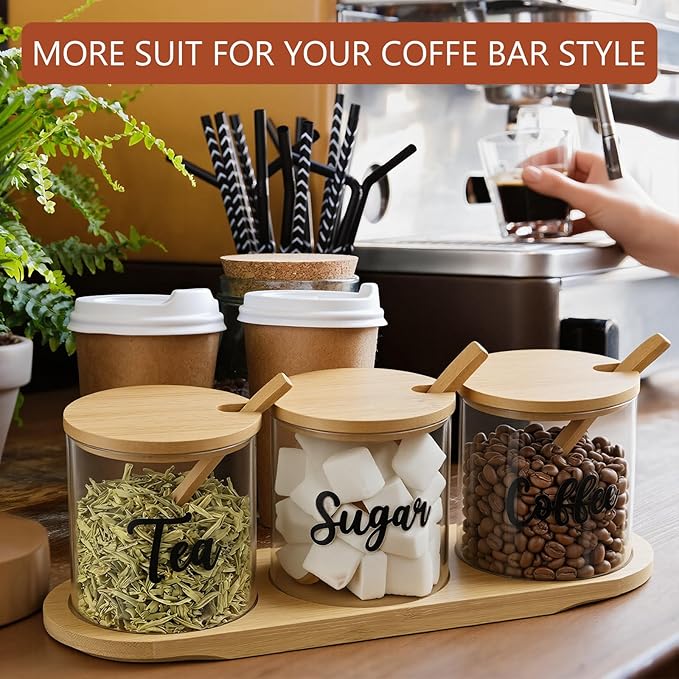 LemonRoad 3 Pack Coffee Sugar Tea Container Set Glass Jars - Image 6