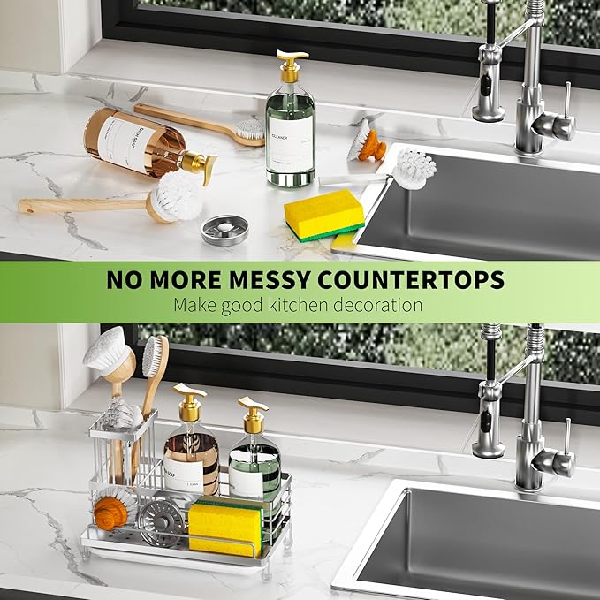 Cisily Stainless Steel Kitchen Sink Caddy Organizer, Sponge Holder - Image 6