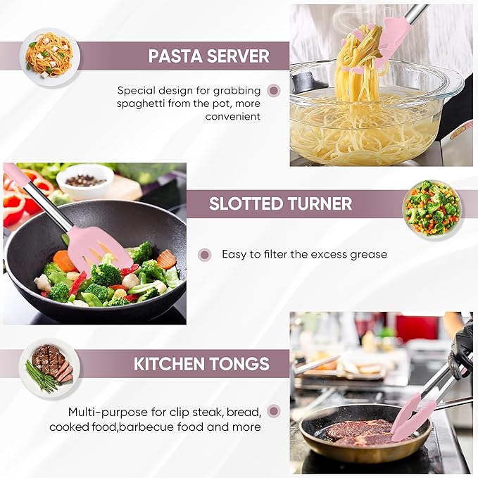 TeamFar Kitchen Utensils Set of 8, Silicone Utensils Kitchen Tools Set - Image 4