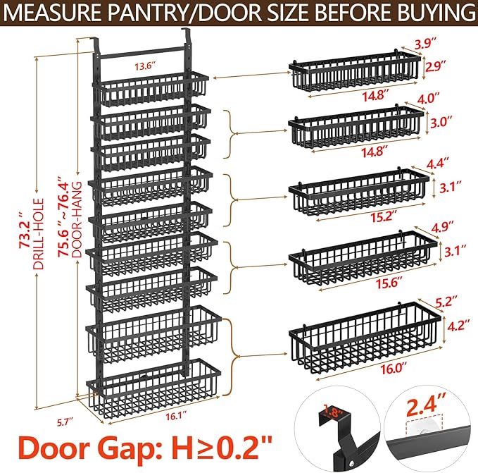 POKIPO 9 Tier Over The Door Pantry Organizer, 2 in 1 Wall Mount or Hanging - Image 9