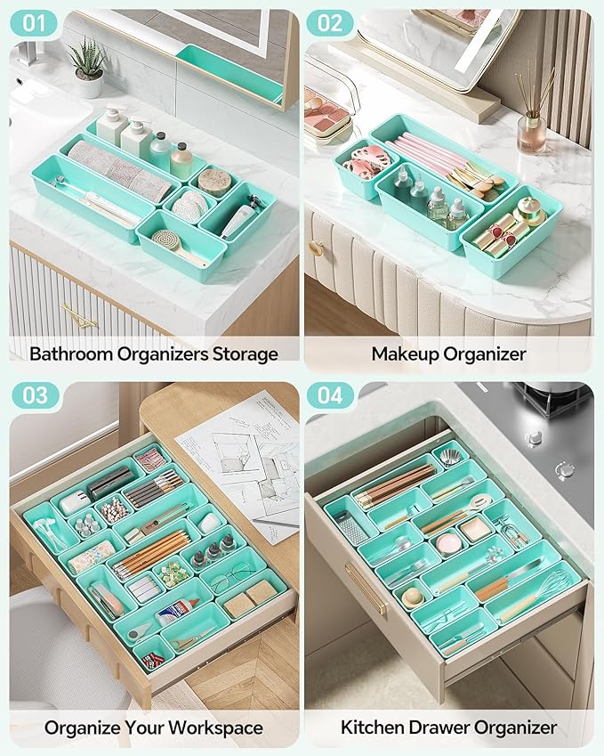 Canfanni 13 Pack Plastic Drawer Organizers Set, 3 Sizes Desk Drawer Organizer - Image 5
