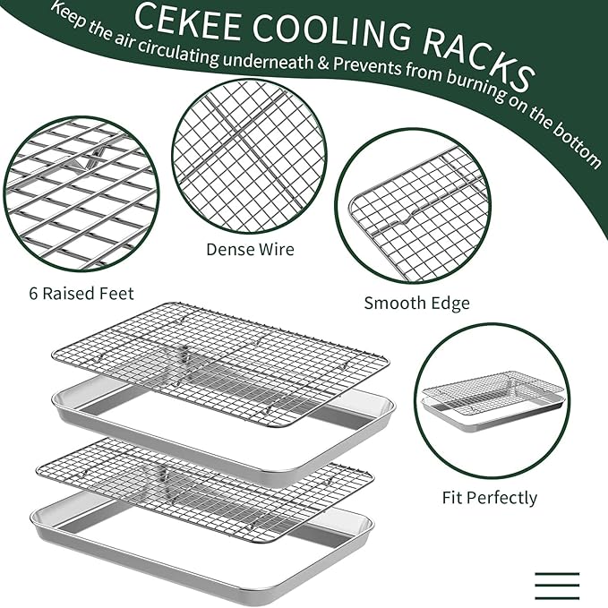 Jelly Roll Pan with Cooling Rack Set, CEKEE Stainless Steel Baking Sheet Tray - Image 4
