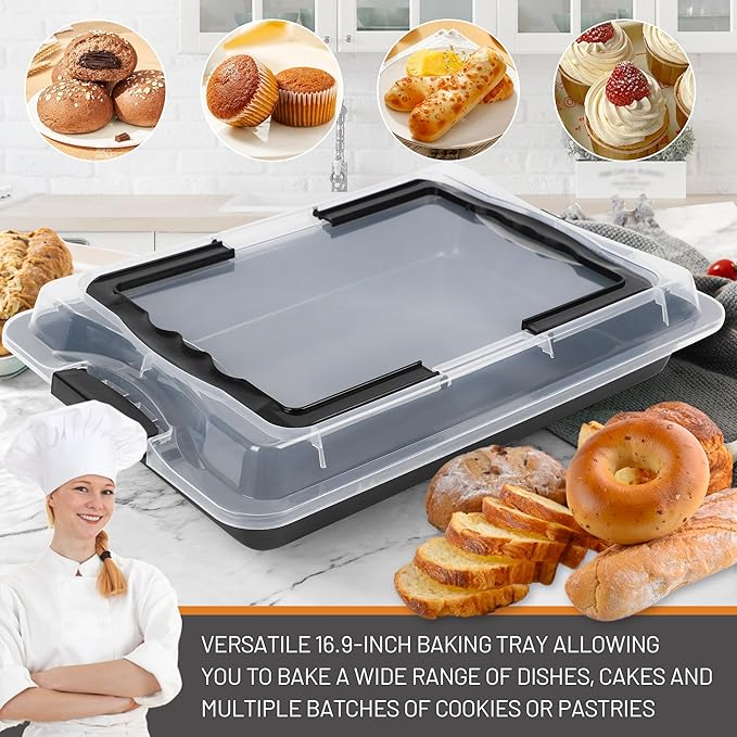 Sheet Cake Pan with Lid, Non-Stick Ceramic Coating Baking Pan, Oven Safe 450°F - Image 3