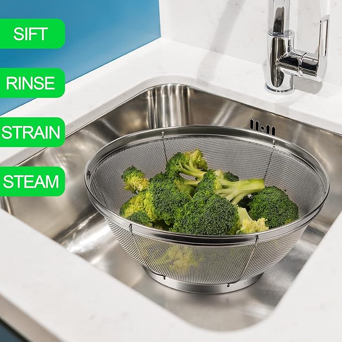 3 Pack Strainers for Kitchen, 18/8 Stainless Steel Colander, Fine Mesh Strainer - Image 6