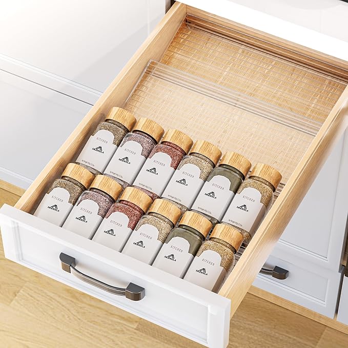 MUDEELA Clear Spice Drawer Organizer, 4 Tier Spice Rack by MUDEELA