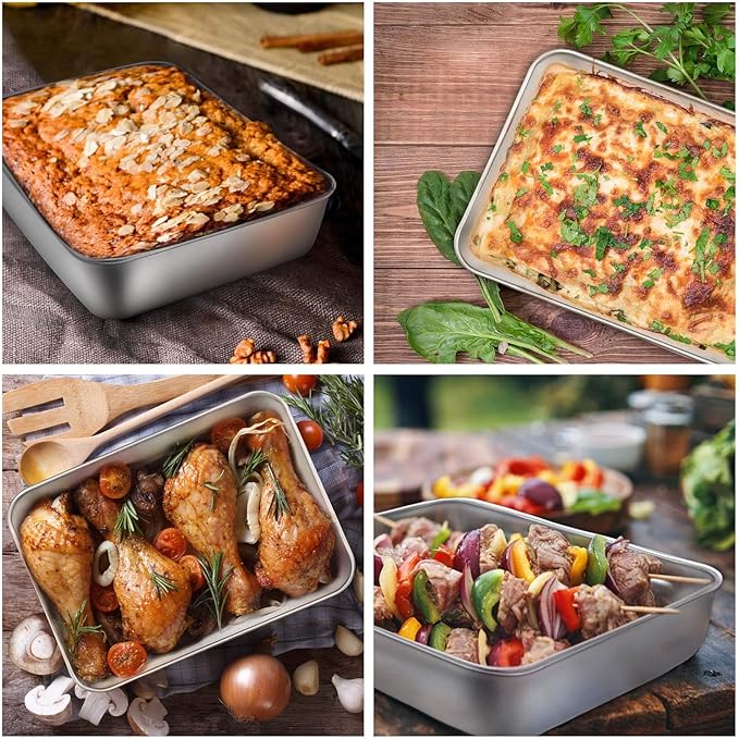 E-far Small Baking Pan with Lid, 9.4”x 7” x 2” Stainless Steel Rectangle Sheet - Image 6
