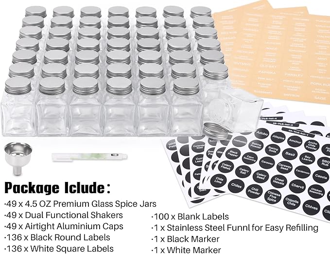 MIUKAA 49-Pack Cube Glass Spice Jars - Image 2