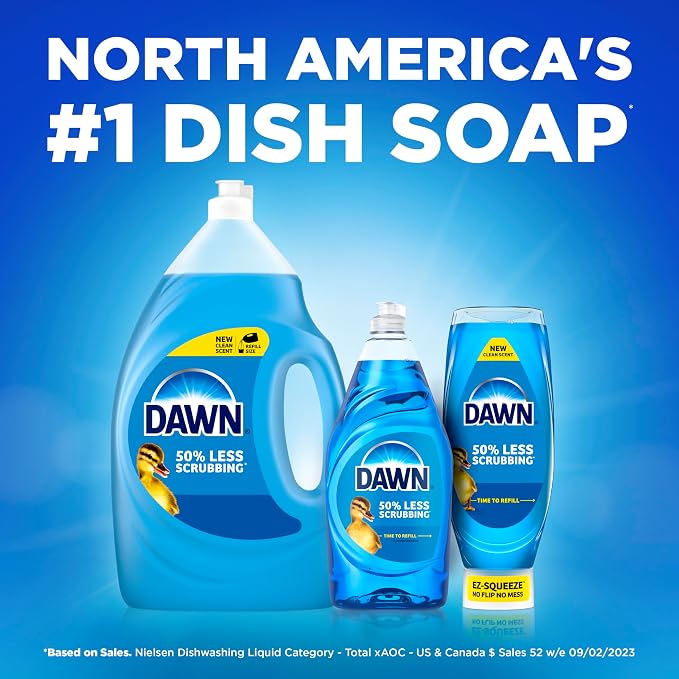 Dawn Free&Clear EZ-Squeeze Dish Soap Dishwashing Liquid Lemon 3*24.3 Fl Oz | Removes up to 99% of grease and food residue. EZ-Squeeze bottle. Biodegradable surfactants. Gentle on skin.