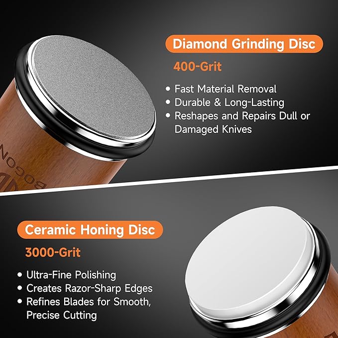 Rolling Knife Sharpener, Diamond & Ceramic Disc, 15° & 20° Magnetic Angle - Image 3