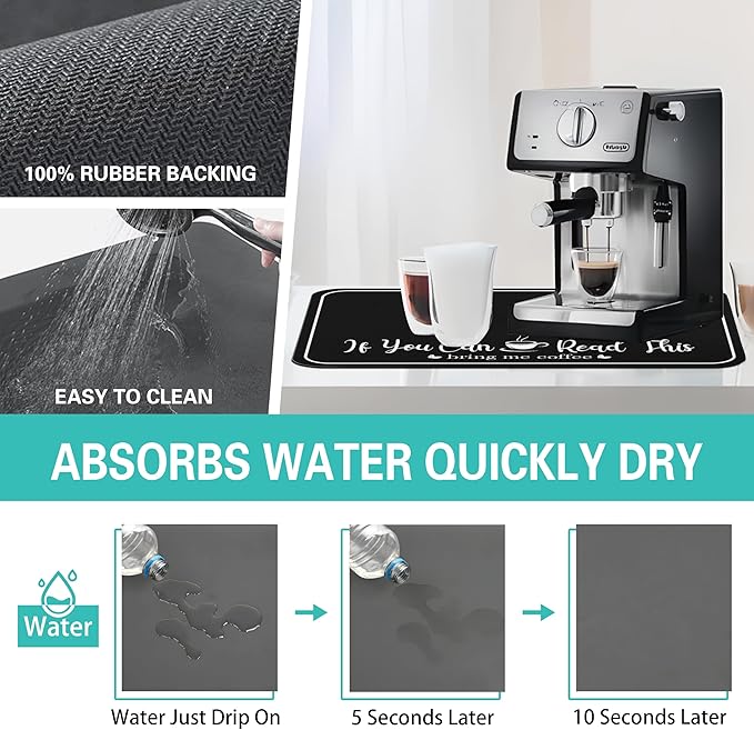 Coffee Bar Mat for Countertops 18inx24in, Absorbent Hide Stain Anti-Slip Cafe - Image 4