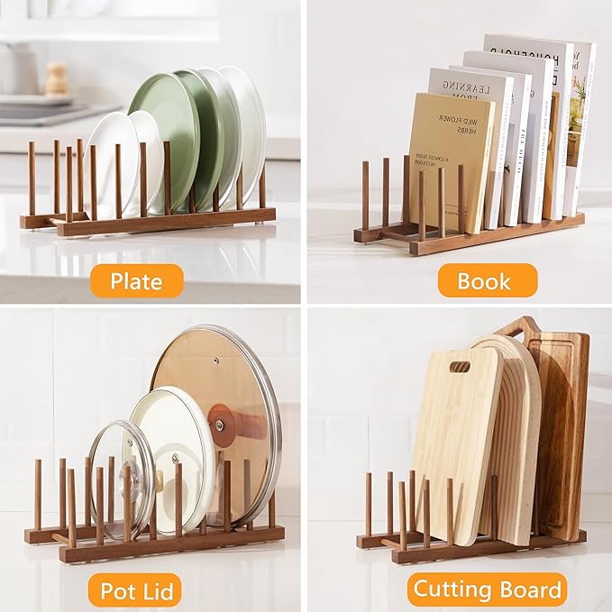 HBlife 4pcs Acacia Wooden Dish Dying Rack Pot Lid Plate Organizer Holder - Image 8