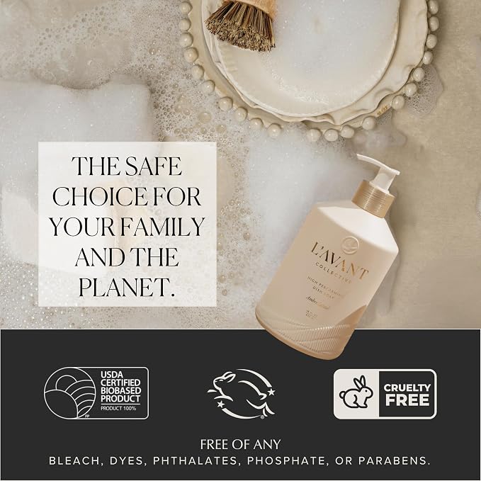 L'AVANT Dish Soap Refill, Plant-Based, Non-Toxic, 32 Fl Oz, Ambre Santal | Plant-based formula, grease-cutting power, gentle on hands, non-toxic, glass bottle refill, cruelty-free, Ambre Santal scent
