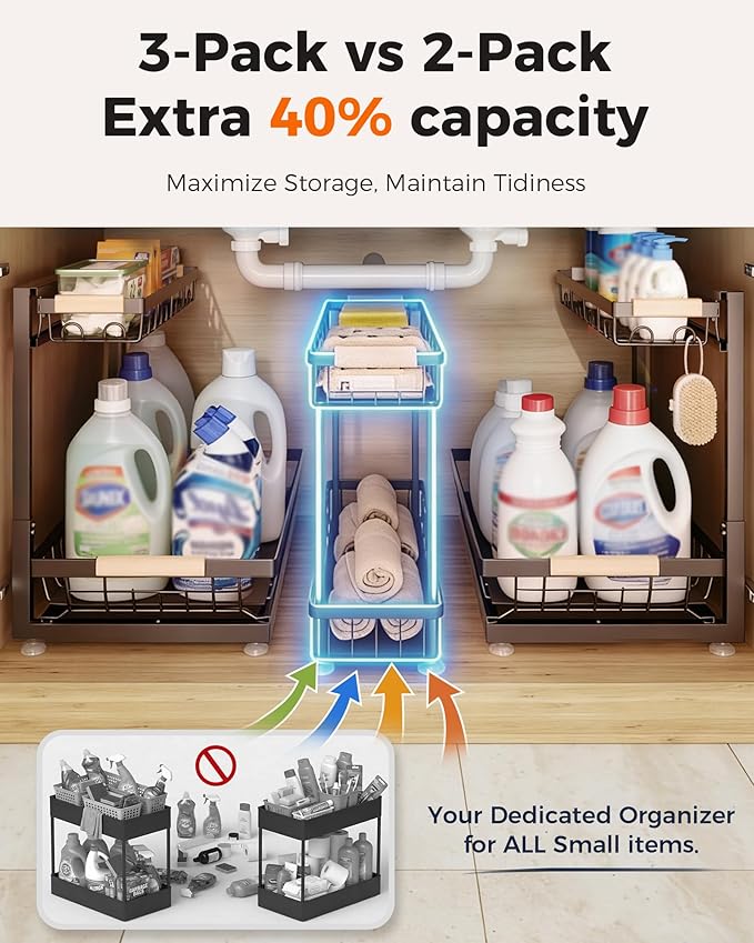 Sevenblue 3 Pack Under Sink Organizer, Height Adjustable Storage Shelves - Image 4