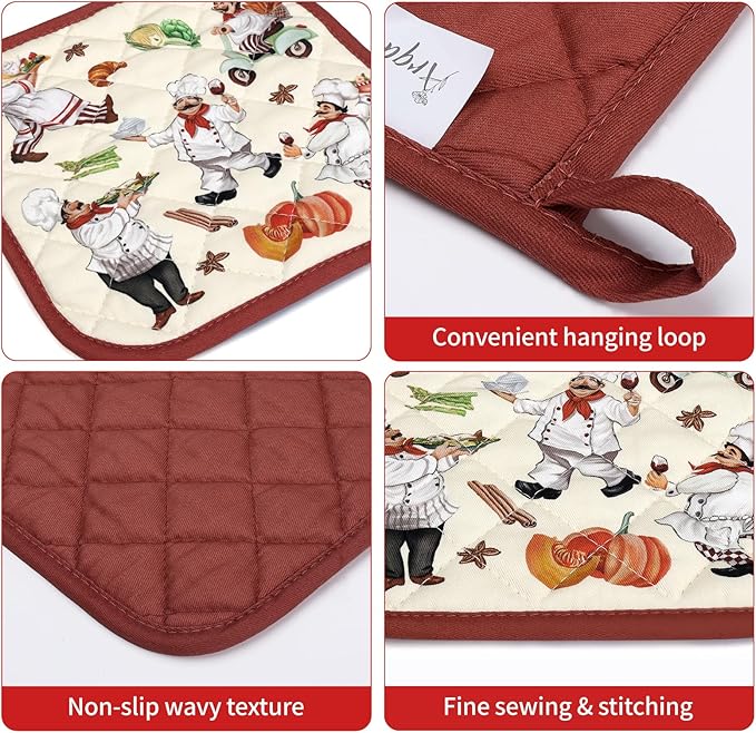 Chef Oven Mitts and Pot Holders Sets 4Pcs, 100% Cotton Heat Resistant, Extra - Image 3