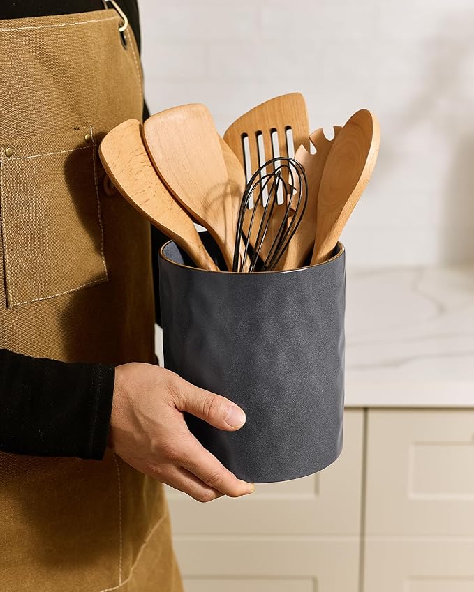 famiware Ocean Utensil Holder, 7.2"+5.8" Ceramic Kitchen Utensil Holder - Image 3