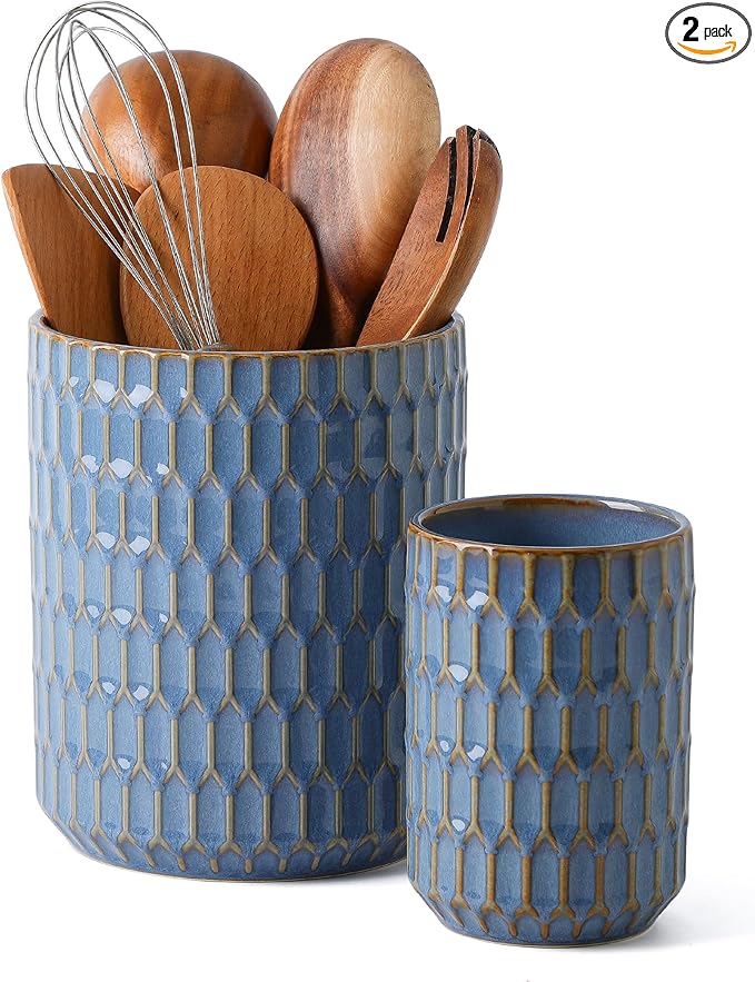 Utensil Holder, 7.5"+5.3" Ceramic Kitchen Utensil Holder by Artebake