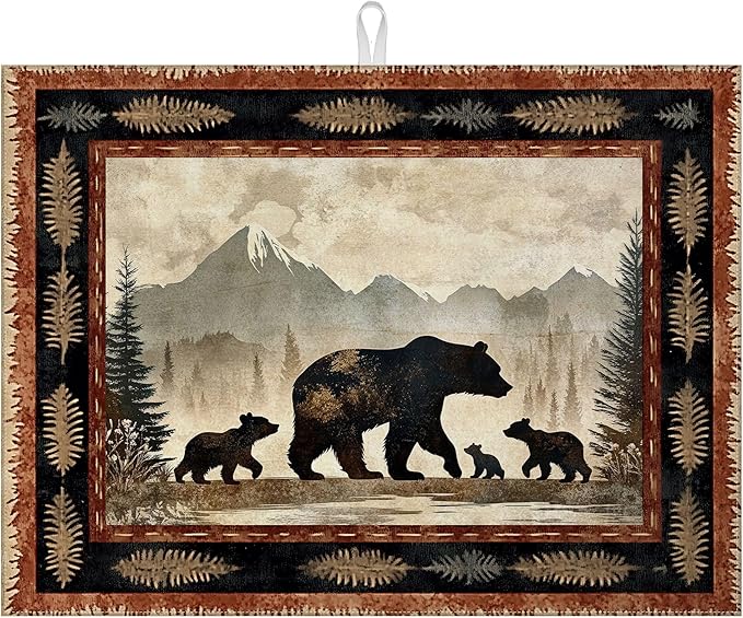 Rustic Bear Dish Drying Mat for Kitchen Counter Wild Animals Drying Pad by MOUNTANLLY